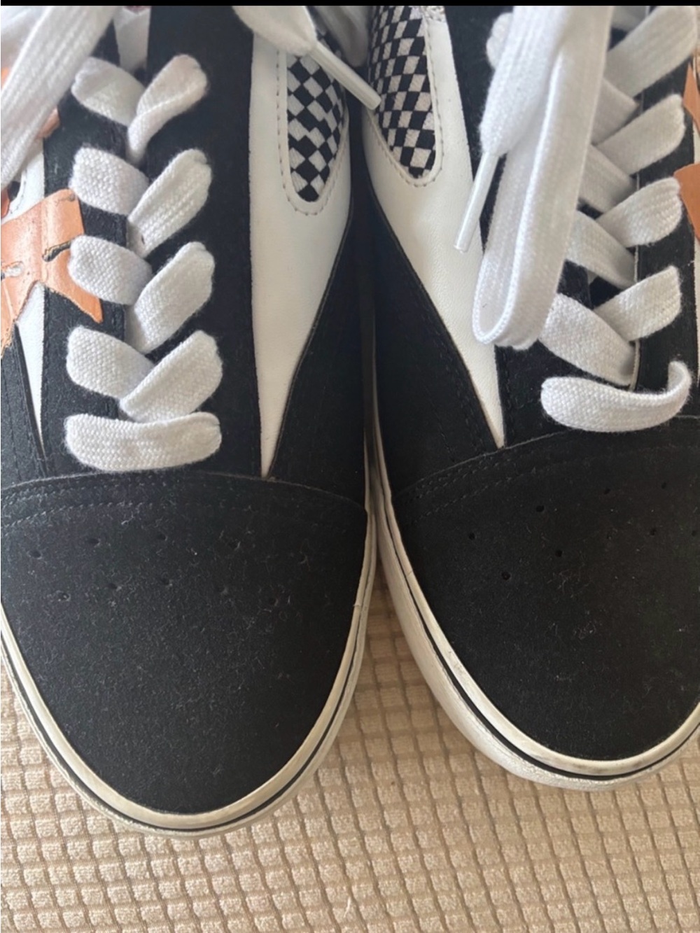 Airwalk Black Low-Top Sneakers with Orange Checkerboard Drip Detail - Picture 2 of 12